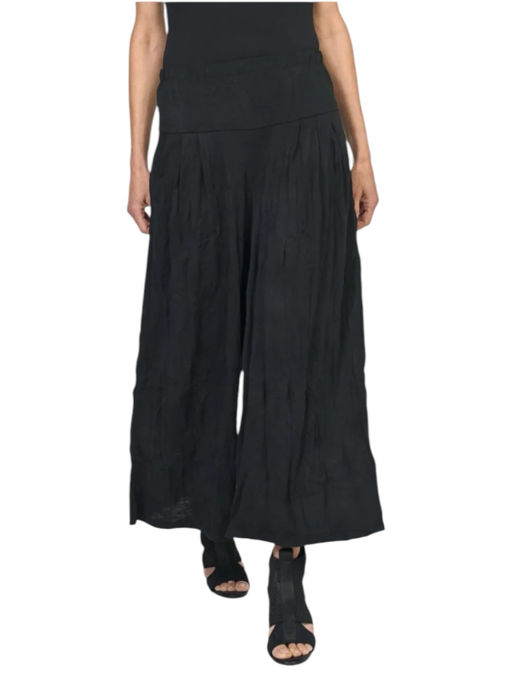 NWT Alembika Meditation Lounge Pants Black Crinkle Wide Leg Pull-On 4 US 12-14